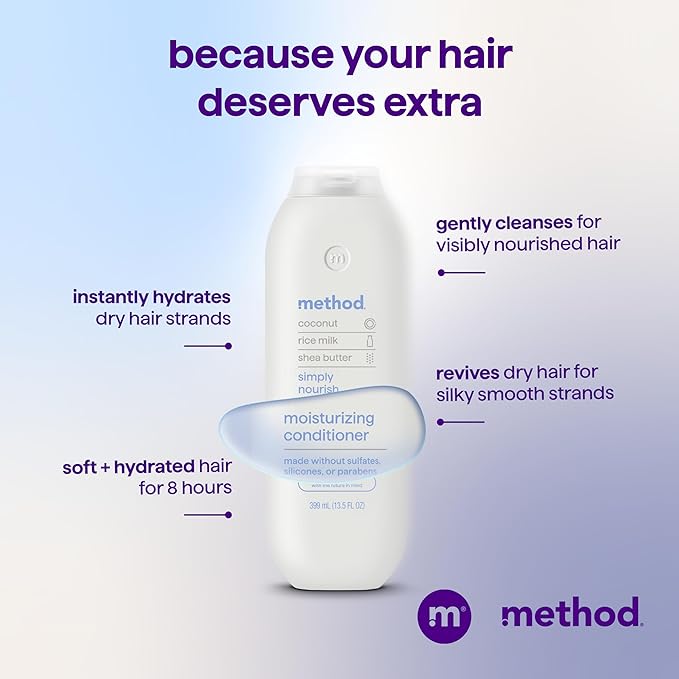 Method Moisturizing Conditioner, Simply Nourish - Revitalizes Dry Hair, Safe for Color-Treated Hair - Sulfate Free and Cruelty Free - 13.5 Fl Oz, Pack of 1