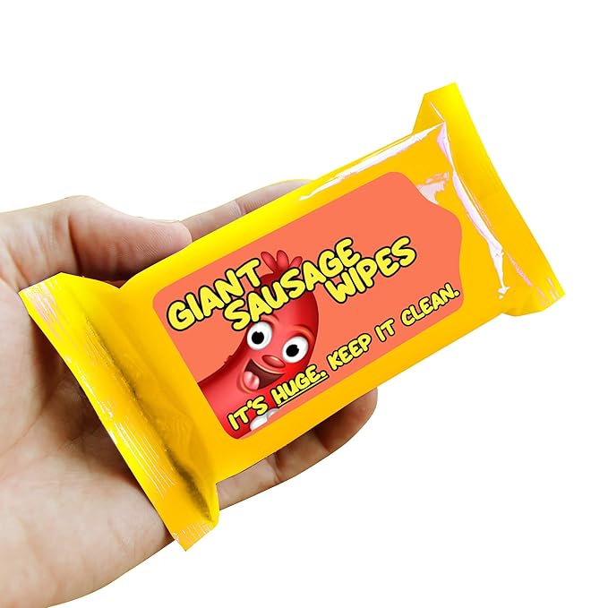 Giant Sausage Wipes - Funny Gifts for Men - Gag Gift for Adult Stocking Stuffers - Meat Lovers Gifts for Friends, Made in America