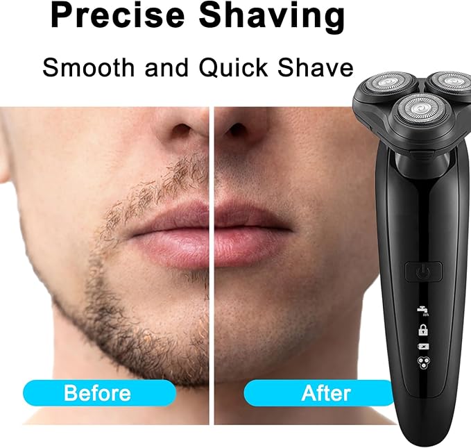 Electric Razor for Men - Rechargeable Shaver 3D Precision Blades with Pop-up Trimmer - Rotary Cordless Shavers Washable Gentle on Sensitive Skin for Beard Sideburn Face with Travel Lock Men Gift