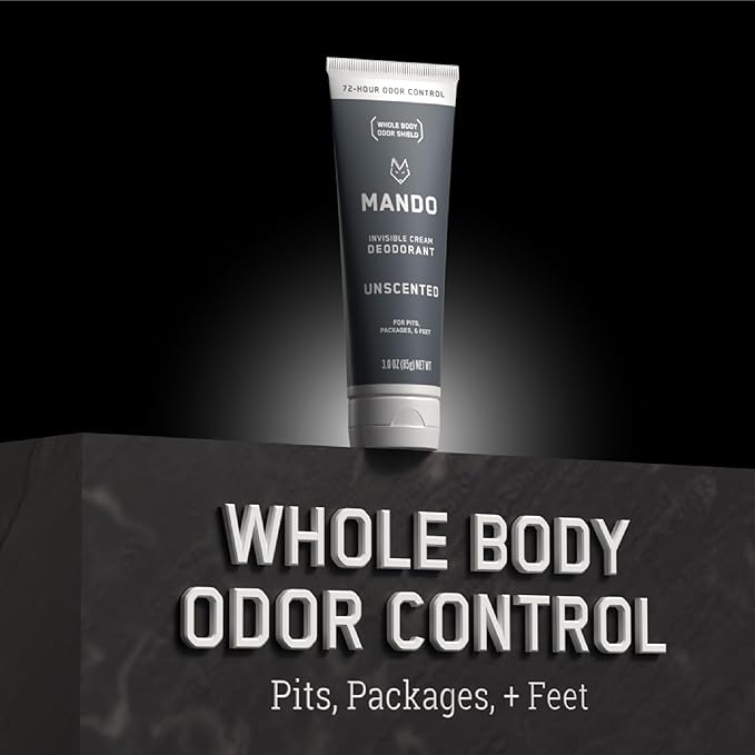 Mando Whole Body Deodorant For Men - Invisible Cream - 72 Hour Odor Control - Aluminum Free, Baking Soda Free, Skin Safe - 3 ounce (Pack of 2) - Unscented