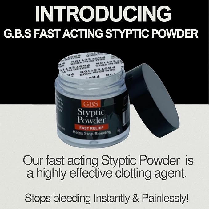G.B.S Styptic Powder Vials with Sealed Top Stop Bleeding, First Aid Useful for Minor Cuts, Nosebleeds, Camping Safety Survival Kit (.18 oz) (6)