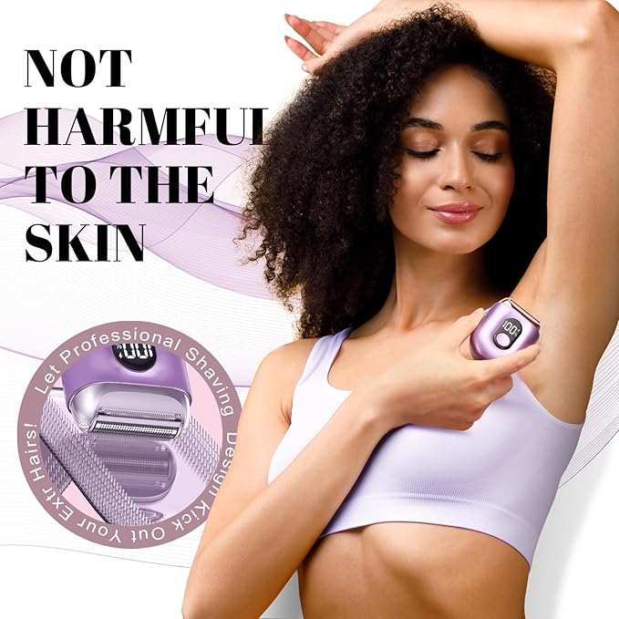 Cordless Electric Shaver for Women: Mini Electric Razors with LED Display - Rechargeable Bikini Trimmer - IPX7 Waterproof Wet Dry Face Razor for Body Pubic Leg (Bright Purple)