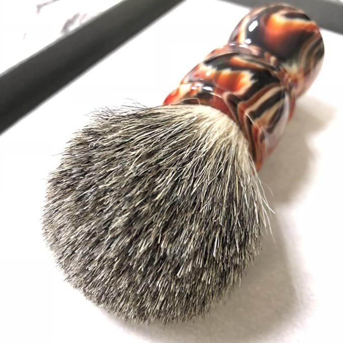 Shaving Brush,100% Professional Silvertip Badger Bristle Brush with Resin Ergonomic Handle Brown Christmas Gift