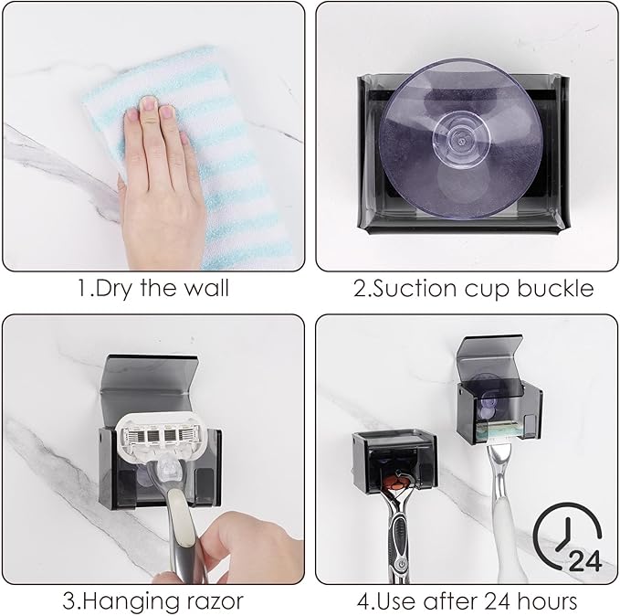 2 Pack Acrylic Razor Holder with Cover for Shower, Wall Mounted Razor Shaver Organizer with Suction Cup, Razor Hanger Rack Compatible with Gillette Fusion 5 Proglide, Mach 3 Classic (Gray Clear)