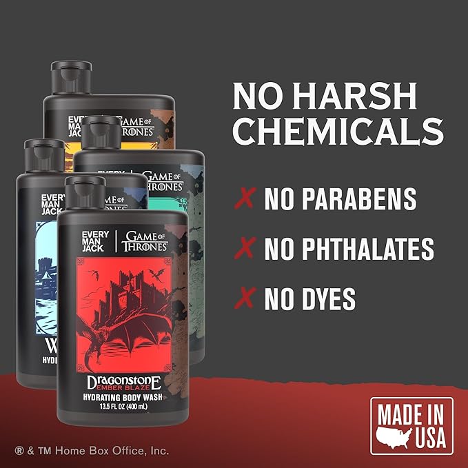 Every Man Jack Game of Thrones Collector's Edition Body Wash Gift Set - Includes 4 Body Washes with Clean Ingredients & Westeros Inspired Scents