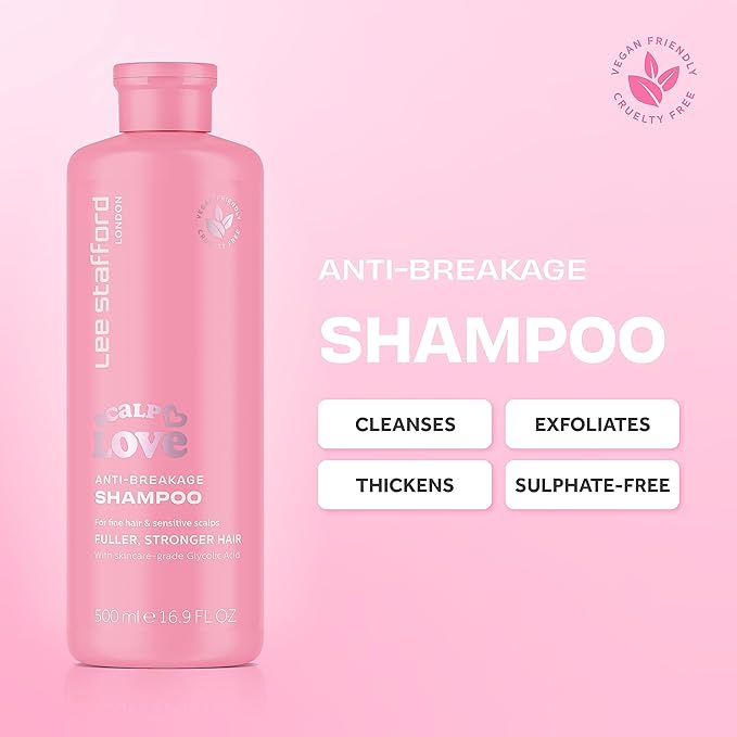Lee Stafford Sensitive Exfoliating Shampoo | Scalp Love - Anti-Breakage Gentle Cleanser for Sensitive Skin, Promotes Hair Growth & Strength, Removes Buildup, Dirt & Dandruff, 16.9 Fl Oz