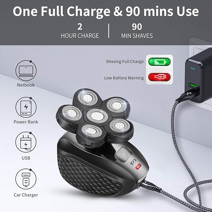 Head Shavers for Men - Upgraded Multifunctional Bald Head Shaver, Waterproof Electric Razor for Men Cordless Rechargeable Shaving Grooming Kit (Gray)
