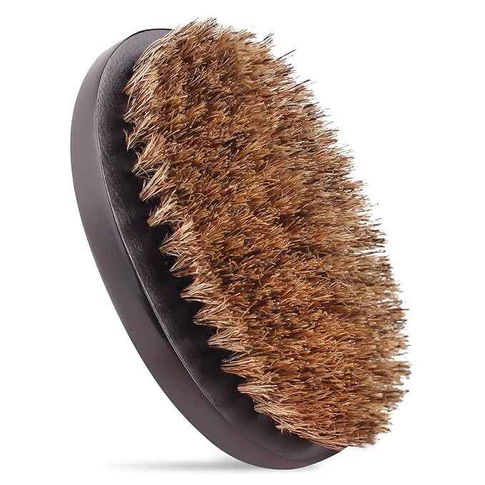 GUARD&MARINE 100% Boar Bristle Beard Brush for Men – Medium Firm Military Style Brush for Short Beard, Mustache & Waves – Natural Wooden Handle Grooming Brush