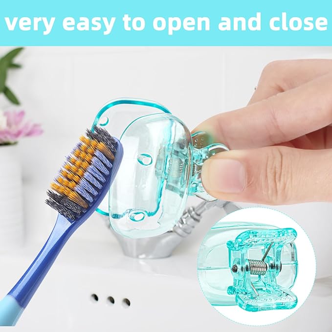4 Pack Travel Toothbrush Head Covers Toothbrush Protector Cap Brush Pod Case Protective Portable Plastic Clip for Household Travel, Bathroom, School, Camping, Business (Green, Teal, Orange, Pink)