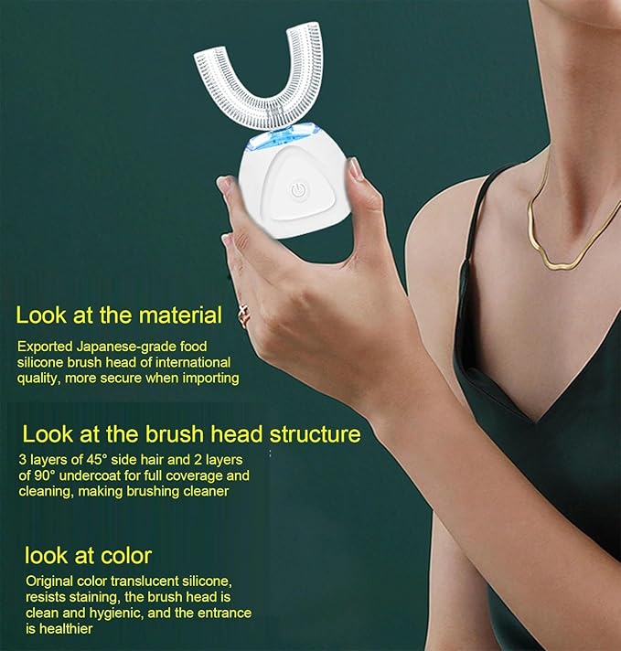 U-Shaped Electric Toothbrush, Automatic Whitening Silicone Oral Cleaner, 3 Modes, High-Speed Vibration, Waterproof