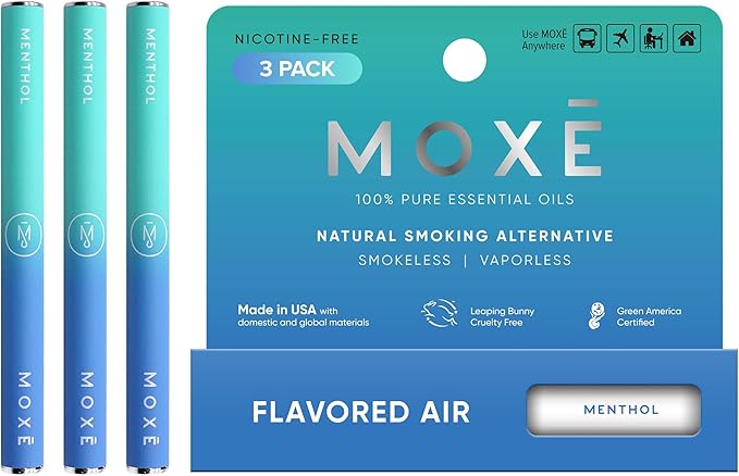 MOXE Natural Menthol Air Inhaler | Non Electric Long-Lasting Flavored Air Refreshing Support | Oral Fixation Menthol Essential Oils, Craving Relief - 3 Pack