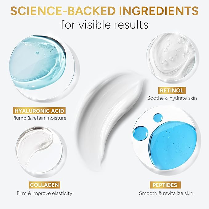 Retinol Cream for Face with Collagen Peptides - Anti Aging Wrinkle Cream for Women and Men - Day-Night Facial Moisturizer with Hyaluronic Acid - Tightening and Skin Firming - Neck & Décolleté