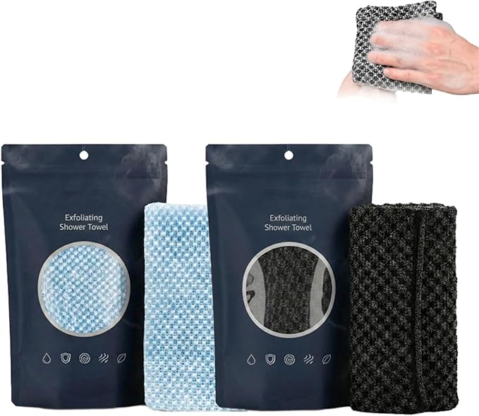 Hexagon Weave Towel, Japanese Hexagon Weave Exfoliating Towel, Scrub Wash Back Bath Cloth for Body Face,Travel Gentle Sensitive Skin Towel,Washcloth Back Body for Men and Women (Black, Blue)