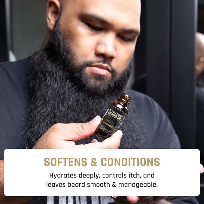 Derm Dude Accelerator Beard Growth Oil for Men | With Castor Oil & Jojoba Oil for Hair Growth | Promotes Thicker Fuller Beard | Hydrate & Soften Facial Hair, Non-Greasy - SandalWoody 1oz