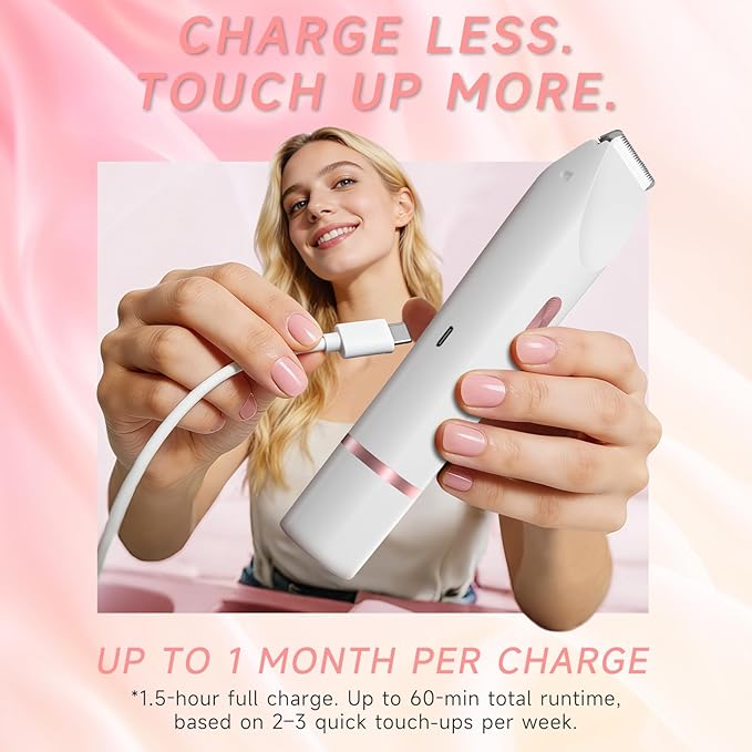Bikini Trimmer for Women, Dual-Ended Electric Razor Personal Shaver for Bikini Line & Pubic Hair, Waterproof USB-C Rechargeable Body & Face Trimmer for Underarms & Legs (Ivory White)