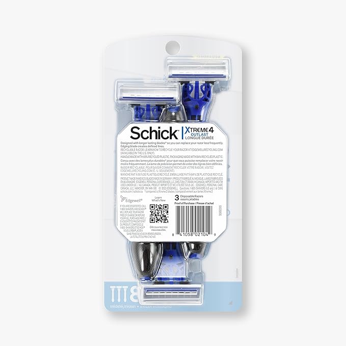 Schick Xtreme 4 Outlast Razor Disposable Razors for Men, 3 Count