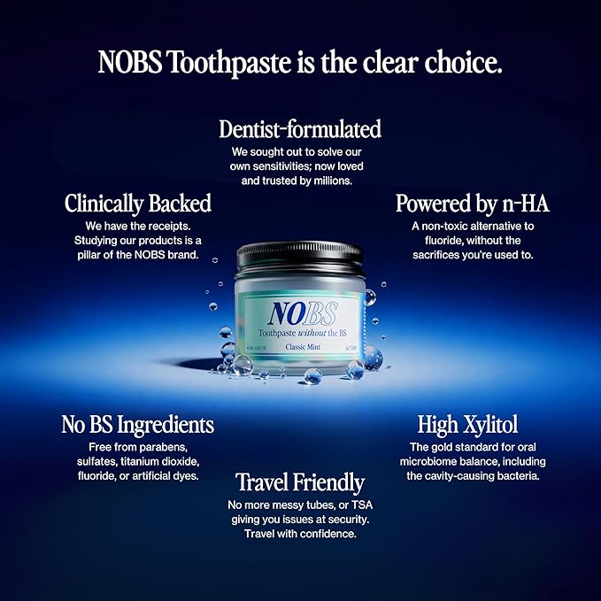 NOBS (No Bad Stuff) Toothpaste Tablets - Nano Hydroxyapatite, Fluoride & Plastic Free, Eco & Travel Friendly - Remineralize with NHA (1 Month) (Pack of 2)