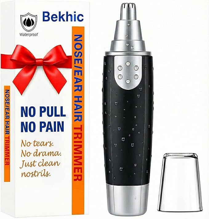 Bekhic® Ear and Nose Hair Trimmer Clipper - 2025 Professional Painless Eyebrow & Facial Hair Trimmer for Men Women, Battery Operated Facial & Eyebrow Hair Remover, Dual-Edge Blades, Painless Grooming