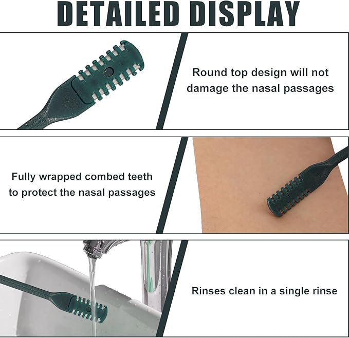 3pcs 2 in 1 Nose Hair Trimmer, 360° Rotating Nasal Hair Cutter Clipper Double Sided Nose Hair Cleaner Portable Manual Nostril Hair Removal Tool with Ear Picker for Men Women (Dark Green)