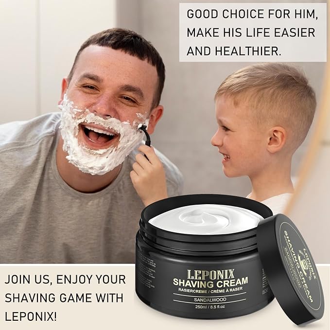 Shaving Cream Mens – 8.5oz Extra Large Shave Cream - Rich Lather Prevents Razor Burn & Irritation, Moisturizes Dry Skin - Gentle Formula for Seniors - Secret Santa Gifts