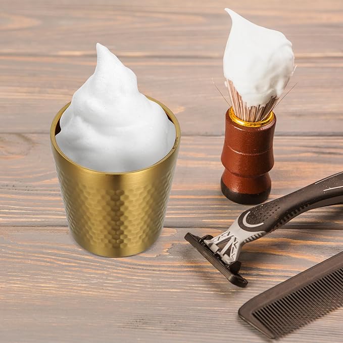 Stainless Steel Shaving Soap Bowl for Men 175ml Hammered Gold Shave Cup Sturdy Reusable Shaving Tool Suitable for Daily Grooming