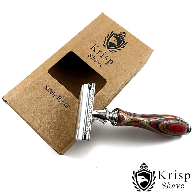 Long Wood Handle Safety Razor for Men Women - Double Edge Manual Razor - Fits All Double Edge Razor Blade - Comes With 5 Shaving Blades, Multi Color, 4.2 inch long