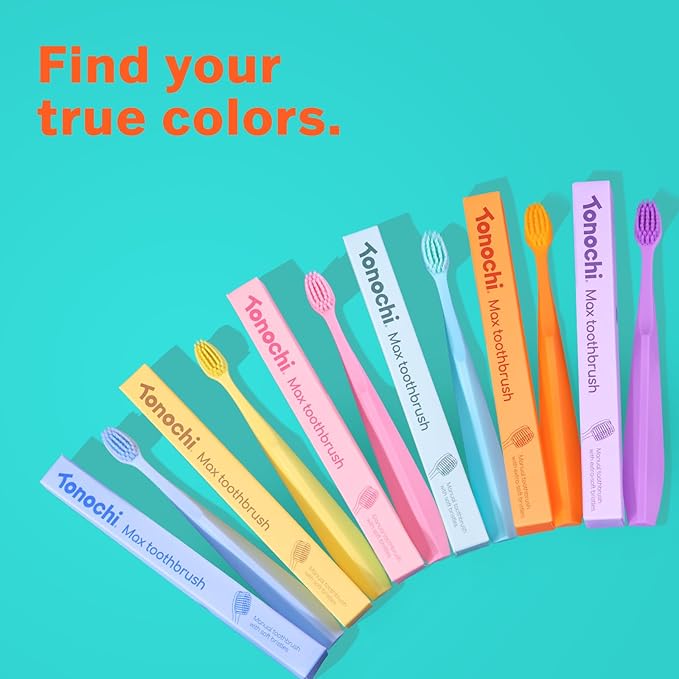 Max Extra-Soft Toothbrush for Adults Sensitive Gums – Gentle Bristles, Wide Angled Head for Back Teeth, Ergonomic Non-Slip Grip, BPA-Free Handle, Individually Wrapped,4-Pack (Sunset Orange)