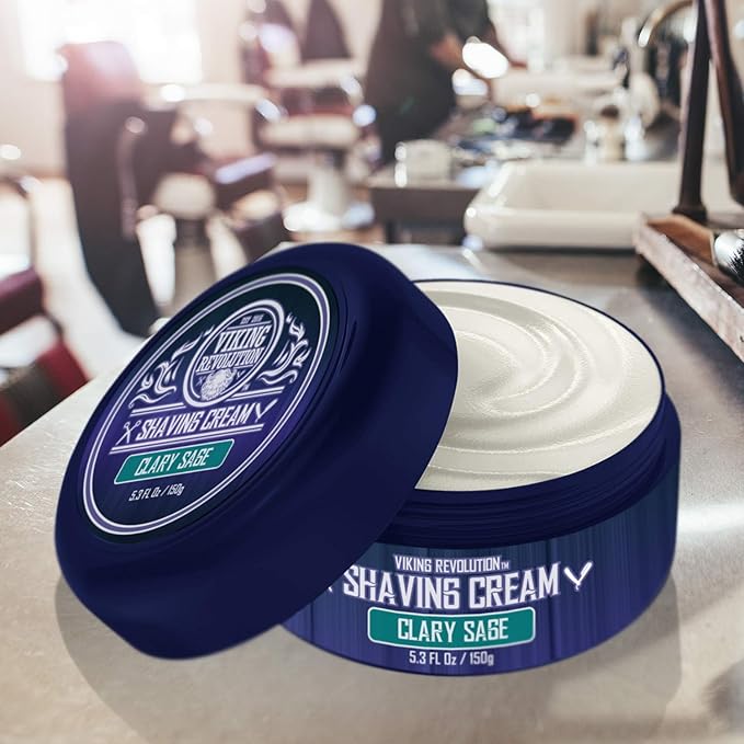 Viking Revolution Luxury Shaving Cream Clary Sage Scent - Soft, Smooth & Silky Shaving Soap - Rich Lather for the Smoothest Shave - 5.3 Fl Oz (Pack of 1)