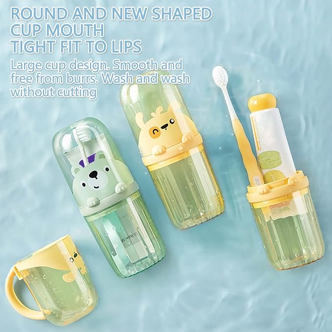 Cute Portable Toothbrush Holder Plastic Toothbrush Travel Case for Kids with Detachable Handle Multifuction Toothbrushes Toothpaste Storage Box Set for Camping Travel or Daily Use (Yellow)