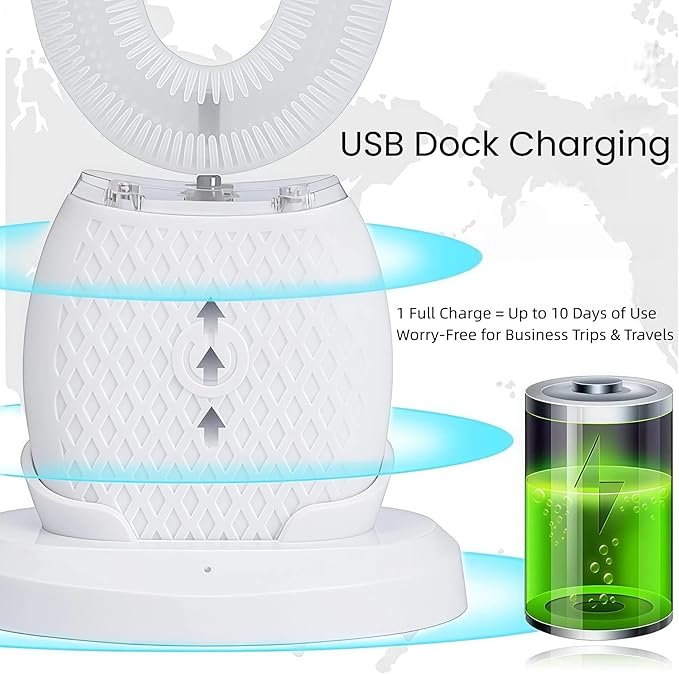 Ultrasonic Toothbrush, U-Shaped Toothbrush with Automatic Brushing Technology - 360° Fast-Cleaning whitening Toothbrush, Gentle on Teeth, Innovative Design Suitable for Everyone