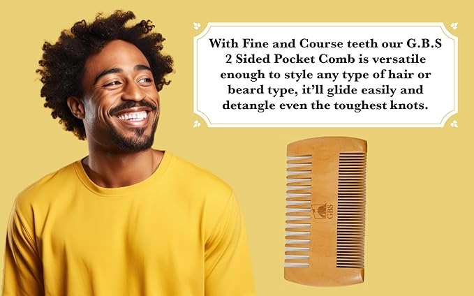 GENTS 2-Sided Wooden Beard & Mustache Comb with Fine & Coarse Teeth for Use with Balms, Wax and Oils - Pocket Sized