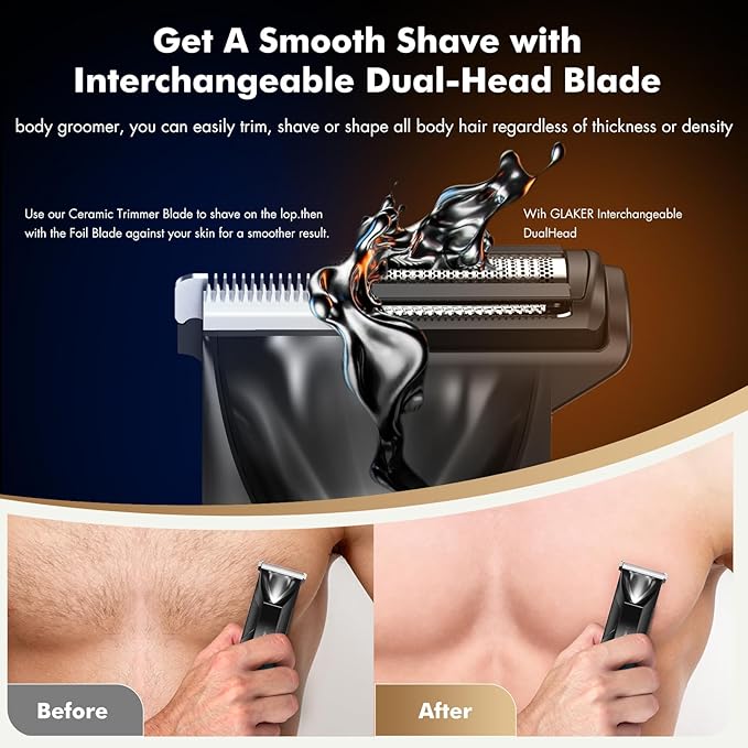Body Hair Trimmer for Men, Manscape Ball Trimmer, 2-in-1 Body Pubic Hair Groomer and Groin Hair Shaver -Dual-Head Electric Razor for Men