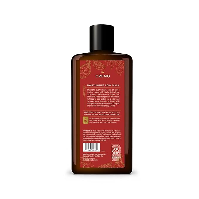 Cremo Rich-Lathering Dragon Fruit Amber Body Wash Men, Notes of Salted Blood Orange, Juicy Dragon Fruit, and Sea Amber, 16 Fl Oz