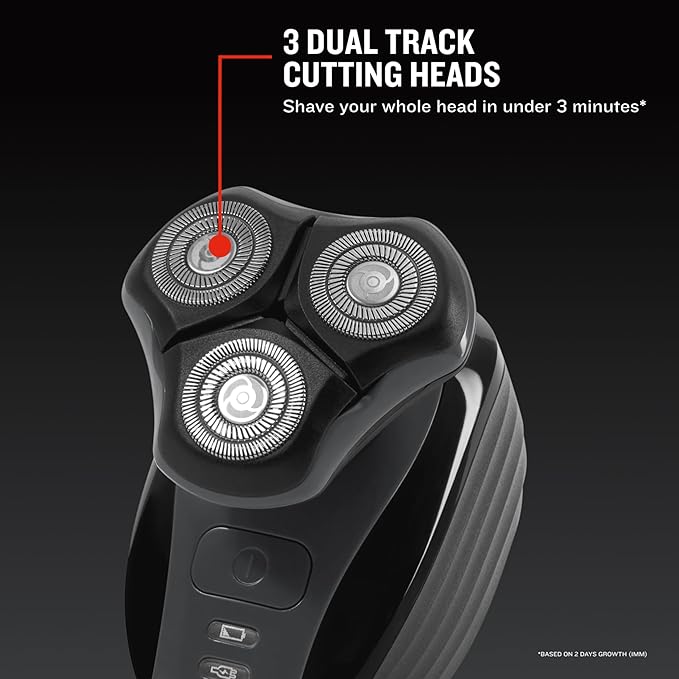 Remington Balder™+ Head Shaver 3 Dual-Track Cutting Heads Multi-Directional Pivot 45 Minute Run Time 100 Percent Waterproof Complete Grooming Kit with Beard Trimmer Nose and Ear Trimmer