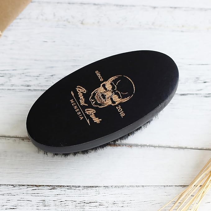 Black Boar Bristle Hair Beard Brush for Men, Pocket Travel Men's Wooden Small Soft Wood Beard Brush (Black)