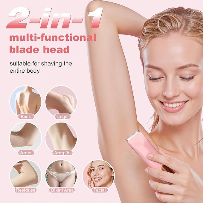 Bikini Trimmer for Women, Electric Razors for Women, Shaver with LCD Display, 2 in 1 Dual-Head Bikini Shaver, Rechargeable Razors, for Bikini Line Legs Underarms and Private Parts,Dry/Wet