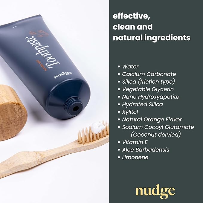 Nudge 10% Nano Hydroxyapatite Toothpaste, Remin+ Formula with Vitamin E, Fluoride-Free, SLS-Free, Helps Remineralize Enamel, Supports Dry Mouth Relief and Sensitive Teeth, Orange, 4.5 oz