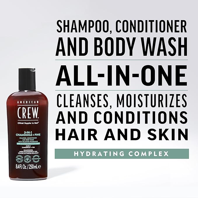 AMERICAN CREW 3-in-1 Chamomile & Pine, Shampoo, Conditioner & Body Wash for Men, All-in-One Care with Calming and Relaxing Fragrance, 15.2 fl oz