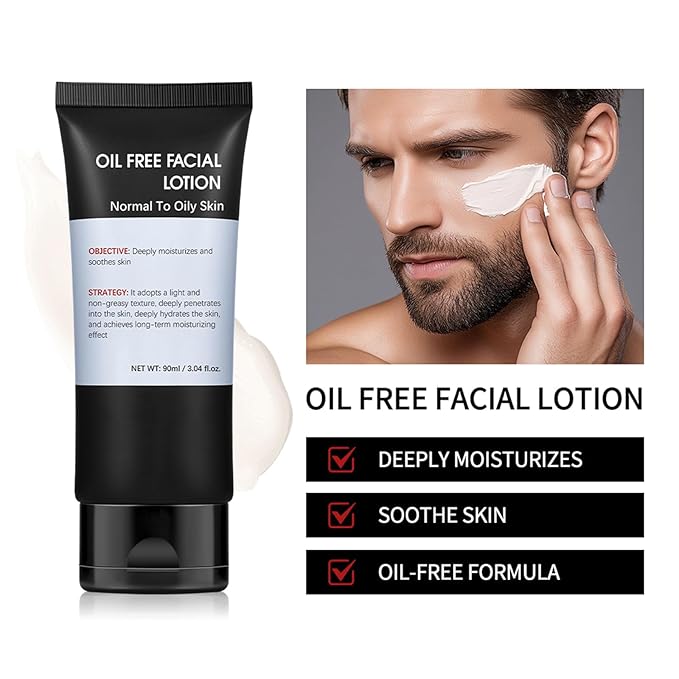 Oil-Free Face Moisturizer for Men, Natural Daily Face Lotion with Aloe Vera, Ginger Extract, Chamomile, Deeply Moisturizes, Fast-Absorbing, Ultra-Lightweight Facial Skin Care Cream, 3.04 Ounce