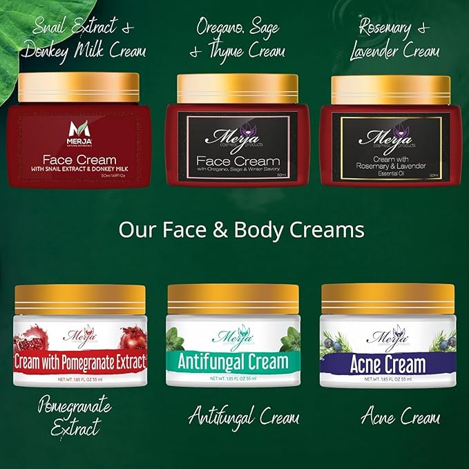 Merja Herbs Anti-aging Face Cream with Donkey Milk and Snail Extract, Aloe & Collagen - Day and Night - Tone refining cream - Enhances Skin Tone & Elasticity