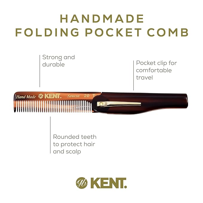 Kent Set Men's Hair Pocket Combs, 81T X-Small, FOT All Fine Tooth, 20T Fine Tooth Folding Comb. Best Hair, Beard and Mustache Grooming Kit for Travel and Home Care, Handmade in England