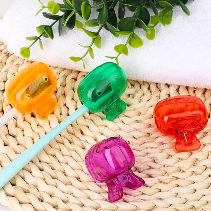 Hxezoc 4 Pack Travel Toothbrush Head Covers Toothbrush Protector Cap Brush Pod Case Protective Portable Plastic Clip for Household Travel, Bathroom, Camping, School, Business