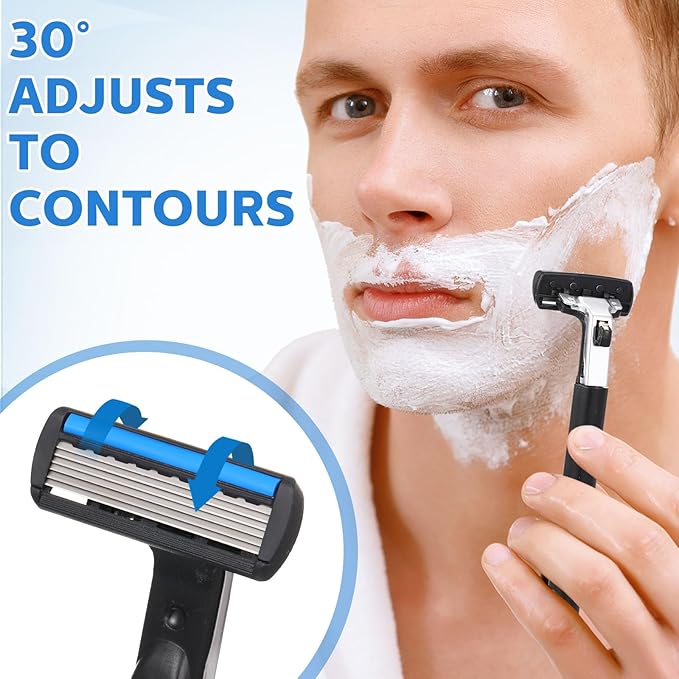 34 Pcs Refillable 6-blade Disposable Razors for Men Set Sensitive Skin Razors Shaving Kit for a Smooth and Comfortable Shave, 2 Handle and 32 Cartridges