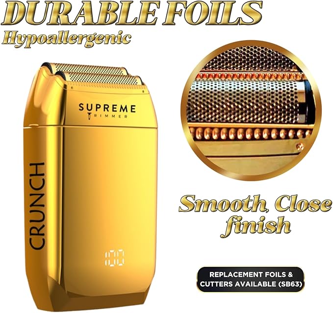 Supreme Trimmer Crunch STF602 – Waterproof Double Foil Shaver for Men | 150 Min Runtime, Wet/Dry Cordless & Corded Electric Razor | Hypoallergenic Foils for Face, Head & Stubble