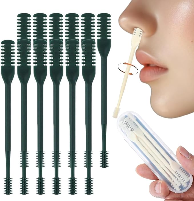 360° Nostril Hair Remover Tool,Portable Nose Hair Trimmer for Men Women,2-in-1 Nasal Hair Cutter,Upgrade Double Sided Nose Knife. (Dark Green, 12 Pcs)