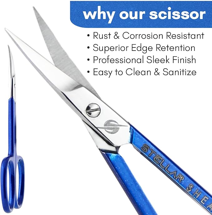 Cuticle Scissor Extra Fine Curved Blade – Precision Stainless Steel Manicure & Pedicure Scissors for Eyebrow, Eyelash, Beard & Dry Skin – Professional Small Nail Scissors (Blue)