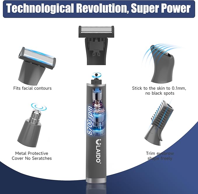 Beard Trimmer for Men, 4 in 1 Electric Razor for Ear, Nose, Eeybrow, Body, Face and Mustache Mens Grooming Kit Pubic Hair Trimmer with 4 Heads for Smooth Shaving