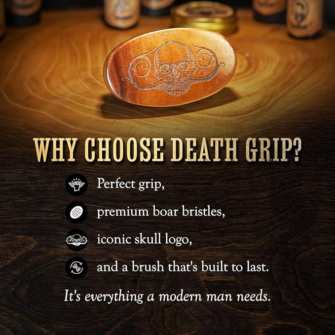 Beard Brush for Men with 100% Boar Bristles | Military-Style Oval Wooden Grooming Brush for Mustache & Beard Care | Death Grip Pocket Size Facial Hair Tool for Thick, Coarse & Curly Beards