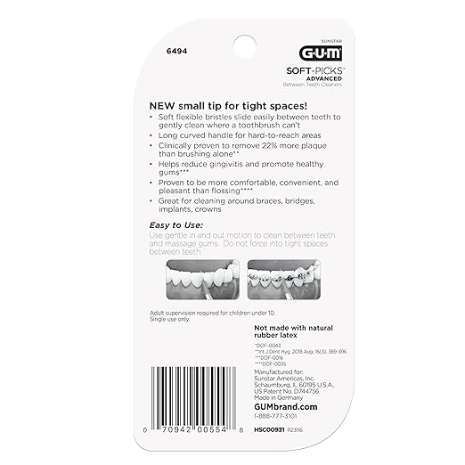 GUM Soft-Picks Advanced- Tight, Easy to Use Dental Picks for Teeth Cleaning and Gum Health, Disposable Interdental Brushes with Convenient Carry Case, Dentist Recommended, 60 Count (Pack of 3)