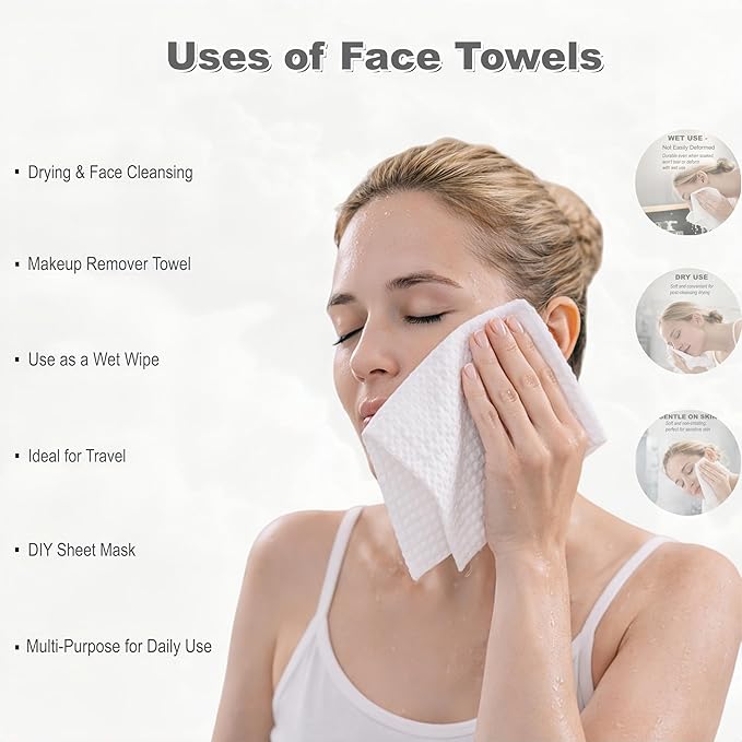 Disposable Face Towels, Clean Facial Towels, Multi-purpose Towels for Makeup Remover, Travel Towel, Facial Wash And Dry, Skincare, Daily Cleaning, 3 Pack (210 Count) 8 x 8 Inches